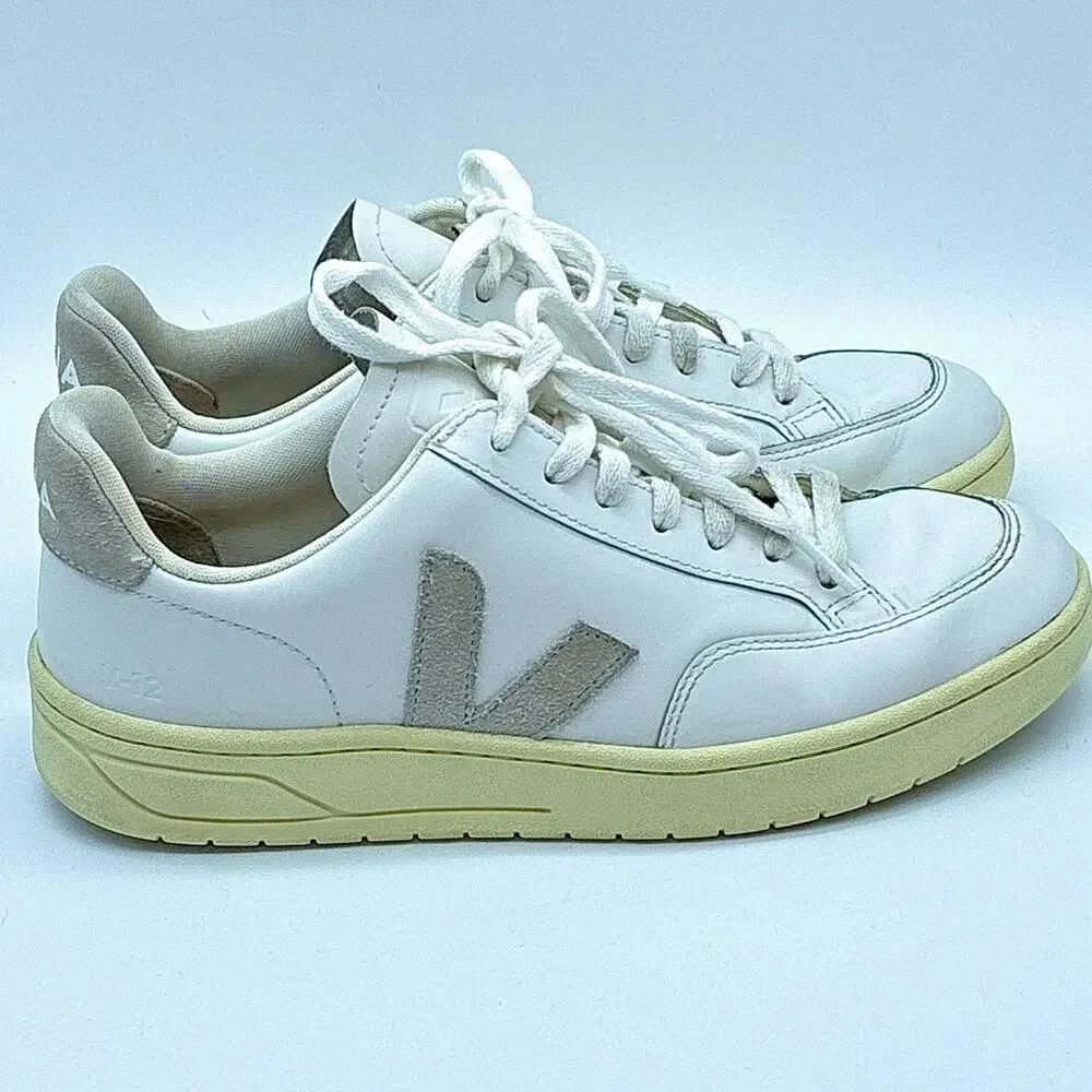 Veja Shoes Womens 9 White V-12 Leather Suede Sneakers Preppy Tennis Luxury - Picture 5 of 10